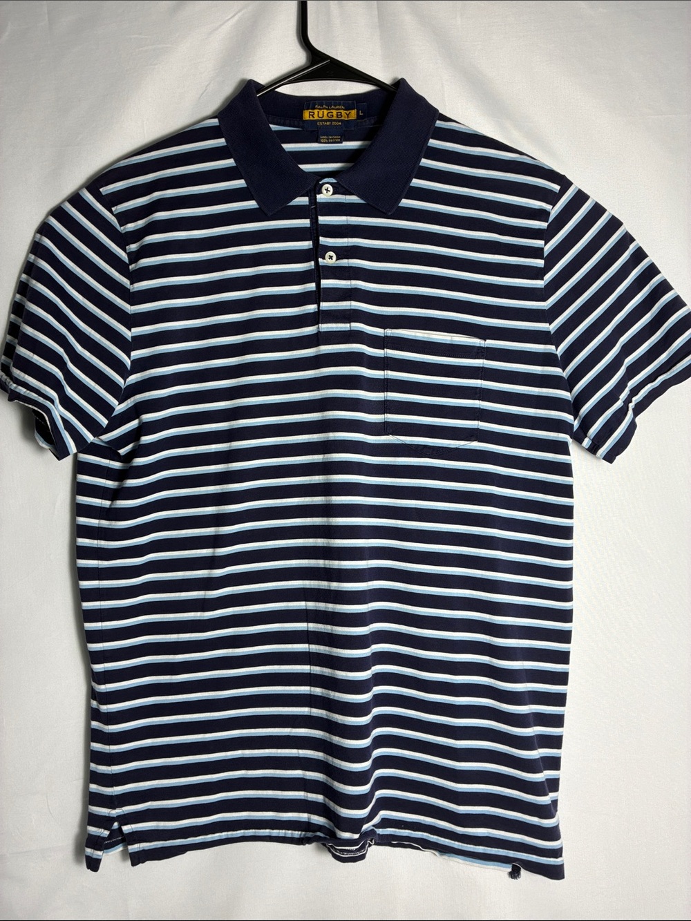 Vintage Rugby Ralph Lauren Navy and Light Blue Striped Polo